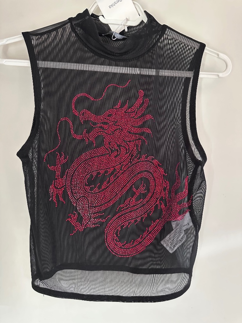 NWT Bershka sheer black sleeveless dragon top